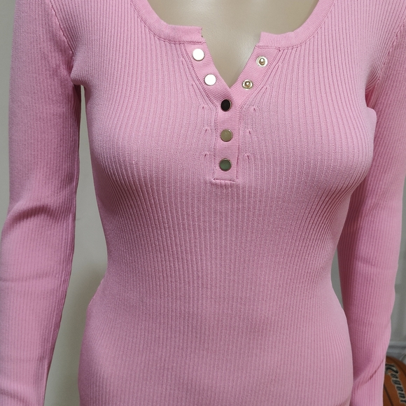 Pink Long Sleeve Ribbed Dress - Picture 2 of 3